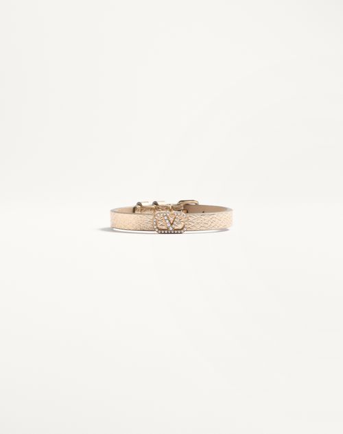 Valentino Garavani - Valentino Garavani Vlogo Signature Bracelet In Laminated Leather And Swarovski® Crystals - Gold/crystal - Woman - Jewelry