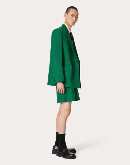 Valentino - Double-breasted Jacket In Stretch Cotton Canvas - Basil Green - Man - Coats And Blazers
