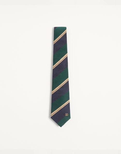 Valentino Garavani - Corbata Valentie En Jacquard De Seda Con Rayas Regimentales - Verde/azul/marfil - Hombre - Corbatas