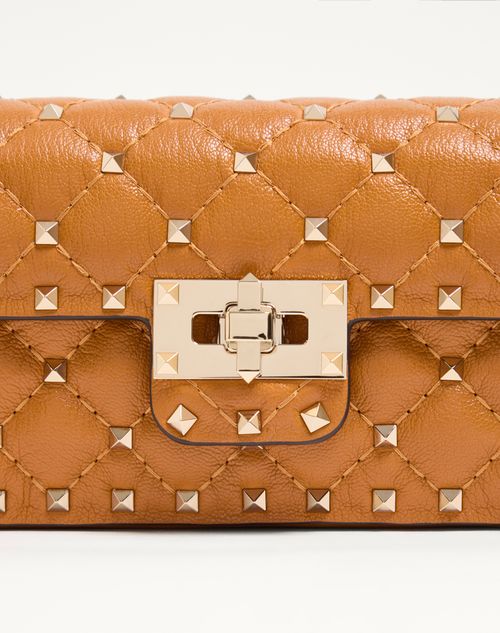 Valentino Garavani - Valentino Garavani Rockstud Spike Small Shoulder Bag In Kidskin - Tan - Woman - Shoulder Bags