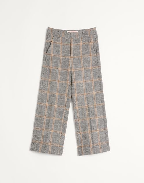 Valentino - Wool Blend Trousers With Turn-up With Check Pattern - Grey - Man - New Arrivals