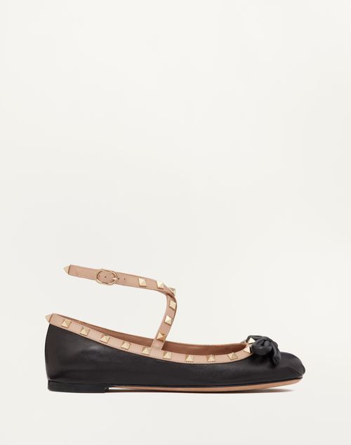 Valentino Garavani - Rockstud Ballerina In Nappa Leather - Black/rose Cannelle - Woman - Ballerinas