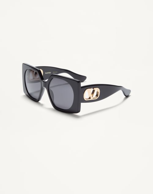 Valentino - Rectangular Acetate Glasses - Black/grey - Woman - Akony Eyewear - Accessories