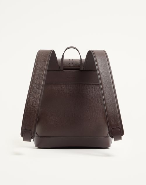Valentino Garavani - Valentino Garavani Antibes Rucksack Aus Perforiertem Leder - Dark Marron - Mann - Rucksäcke