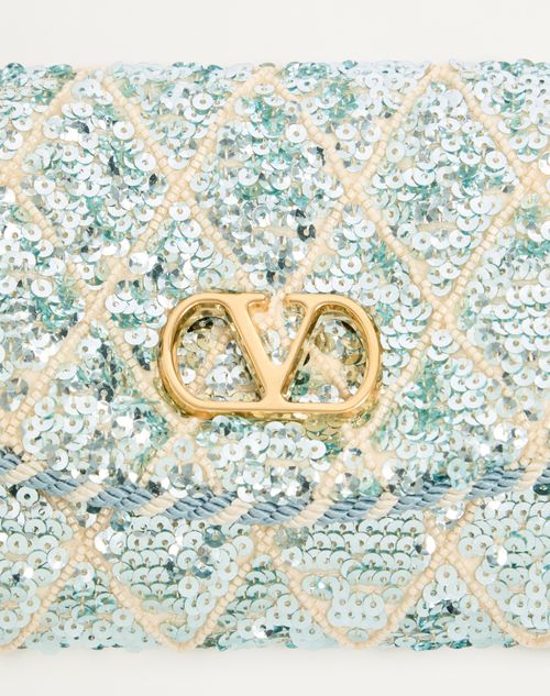 Valentino Garavani - Valentino Garavani Devain Small Shoulder Bag With Rhombelle Embroidery - Sky Blue - Woman - Shoulder Bags