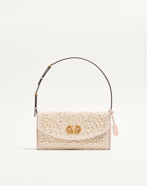 Valentino Garavani - Valentino Garavani Devain Small Shoulder Bag With Pearls And Rhinestones - Cream - Woman - Shoulder Bags