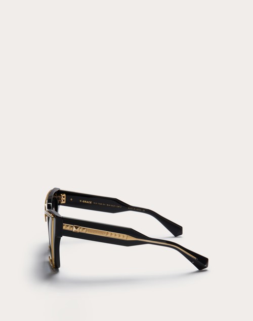 V - Grace Oversized Cateye Acetate for Woman in Black | Valentino US