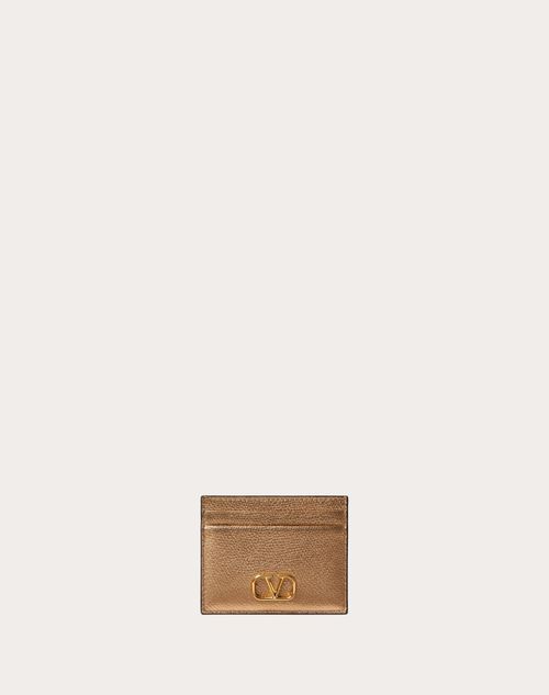 Valentino Garavani - Vlogo Signature Metallic Grainy Calfskin Cardholder - Antique Brass Dark - Woman - Wallets And Small Leather Goods