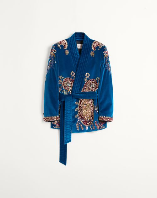 Belted Cotton Velvet Jacket With Sequin Embroidery for Man Belted Cotton Velvet Jacket With Sequin Embroidery for Man