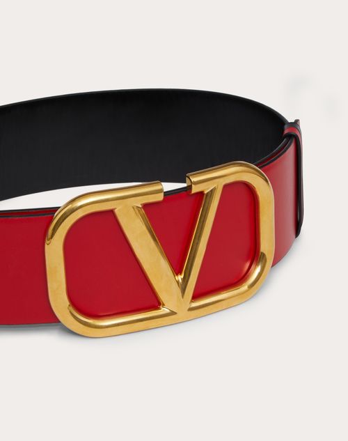 Valentino Garavani - Vロゴ シグネチャー シャイニーカーフスキン リバーシブルベルト 70 Mm - ブラック/ピュアレッド - 女性 - Belts - Accessories