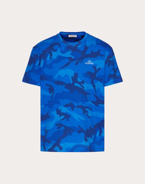 Valentino - Camouflage Print Cotton T-shirt - Blue Camo - Man - Shelve - Mrtw W1 Camouflage