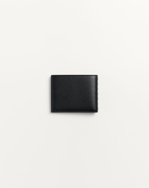 Valentino Garavani - Rockstud Wallet In Grainy Calfskin - Black - Man - Wallets And Small Leather Goods