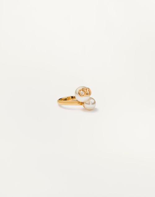 Valentino Garavani - Vlogo Signature Metal And Pearl Ring - Gold - Woman - Jewellery