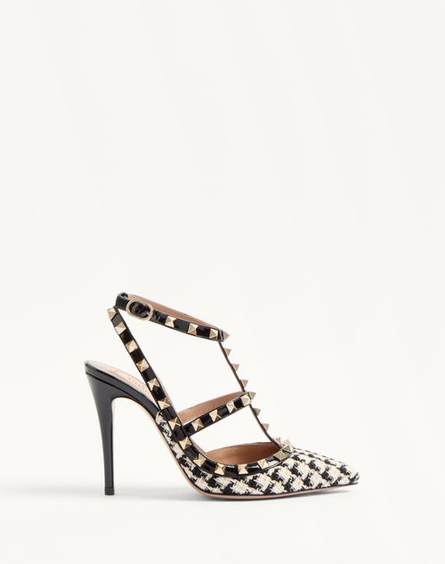 Valentino Garavani - Zapato Rockstud De Tejido Pied-de-poule Con Tacón De 100 mm - Marfil/negro - Mujer - Salones