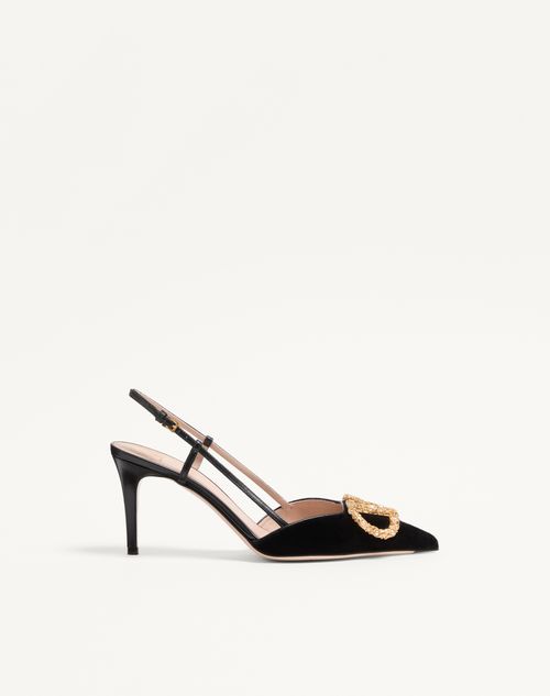 Valentino Garavani - Vlogo Signature Slingback Pumps In Velvet With Jewel Logo 80mm - Black - Woman - Pumps