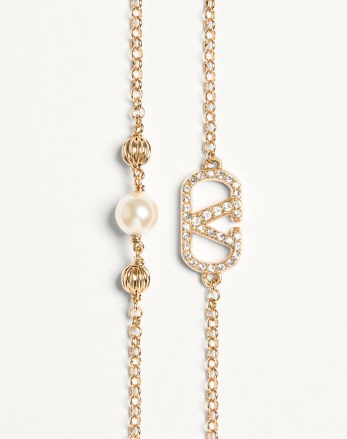 Valentino Garavani - Vlogo Signature Bracelet In Metal, Pearls And Swarovski® Crystals - Gold/cream/crystal - Woman - Jewellery