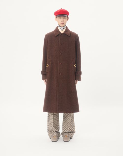 Valentino - Valentino Single-breasted Coat In Melange Wool Drape With Vgold On Side Pockets
 - Maroon - Man - Coats And Blazers