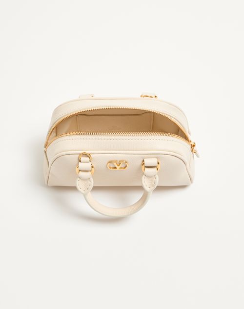 Valentino Garavani - Mini Vlogo Signature Bowling Bag In Grainy Calfskin - Light Ivory - Woman - Top Handle Bags
