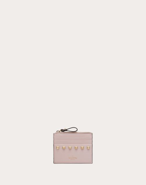Valentino Garavani - Rockstud Calfskin Cardholder With Zipper - Rose Quartz - Woman - Wallets And Small Leather Goods