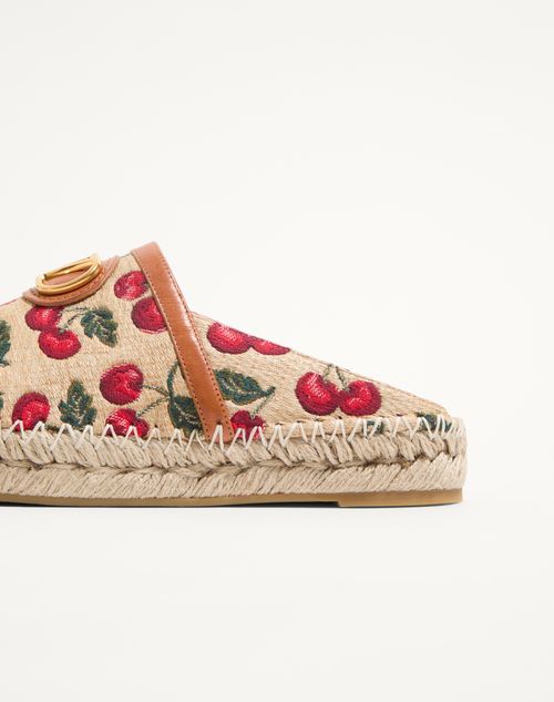 Valentino Garavani - Mule Vlogo Signature In Rafia Jacquard Con Motivo Cherryfic 25mm - Naturale/rosso - Donna - Espadrillas E Zeppe