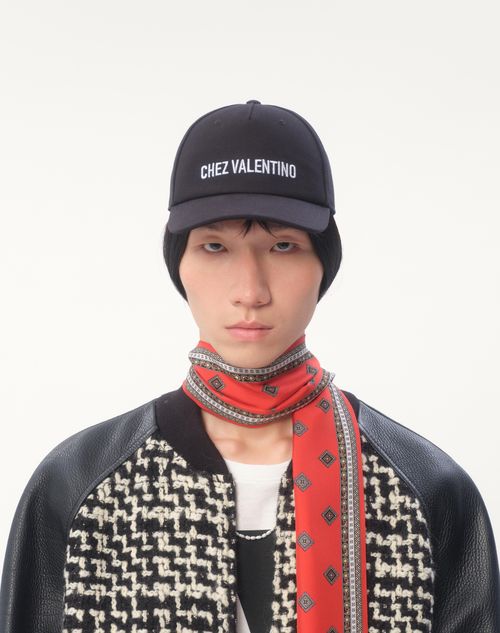 Valentino Garavani - Chez Valentino Cotton Baseball Cap With Embroidery - Black/ivory - Man - Soft Accessories - Accessories