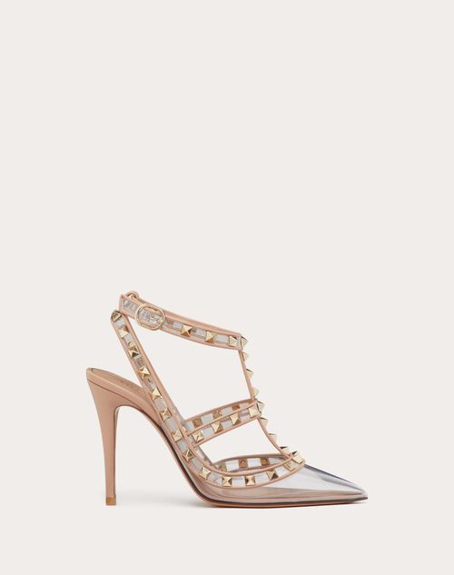 Rockstud Pumps With Straps In Transparent Polymer Material - 100 Mm for Woman Pink/transparent | Valentino SA