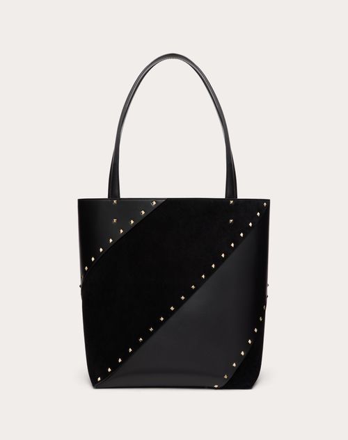 Valentino Garavani - Valentino Garavani Valentino Garavani Rockstud Wispy Shopping Bag In Calfskin And Suede - Black - Woman - Valentino Garavani Rockstud Wispy