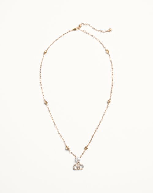Valentino Garavani - Vlogo Signature Necklace In Metal, Pearl And Swarovski® Crystals - Gold/cream/crystal - Woman - Jewellery