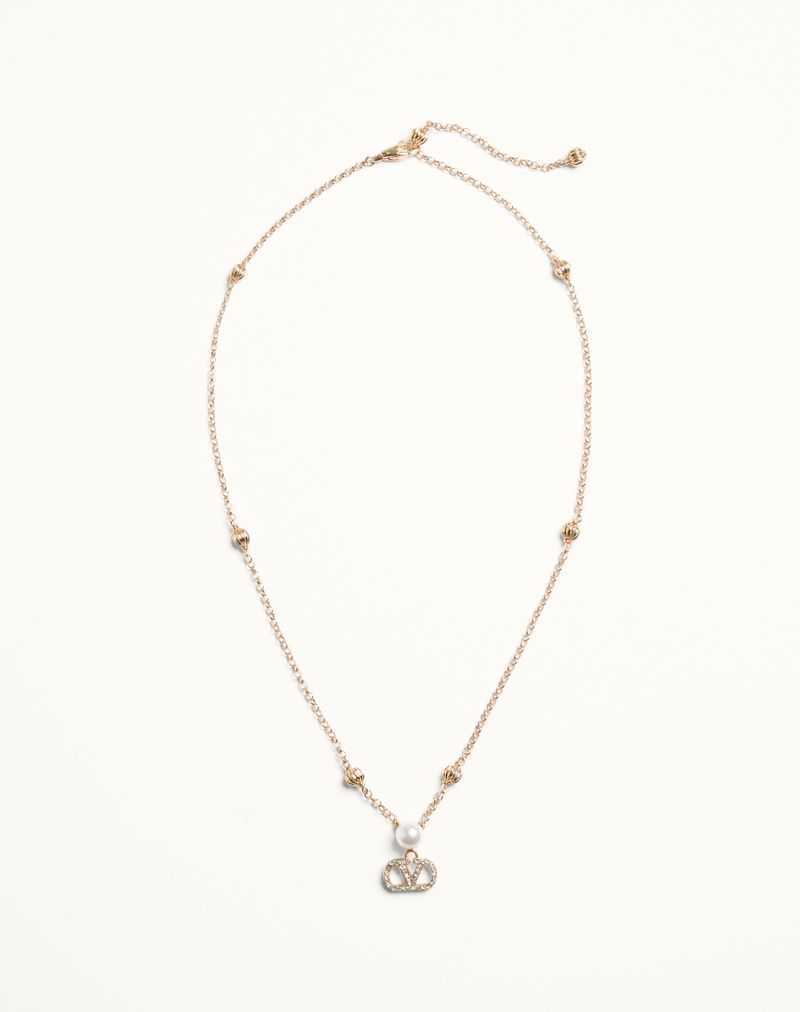 VALENTINO Vロゴ シグネチャー メタル ｘパール x スワロフスキークリスタル ネックレス