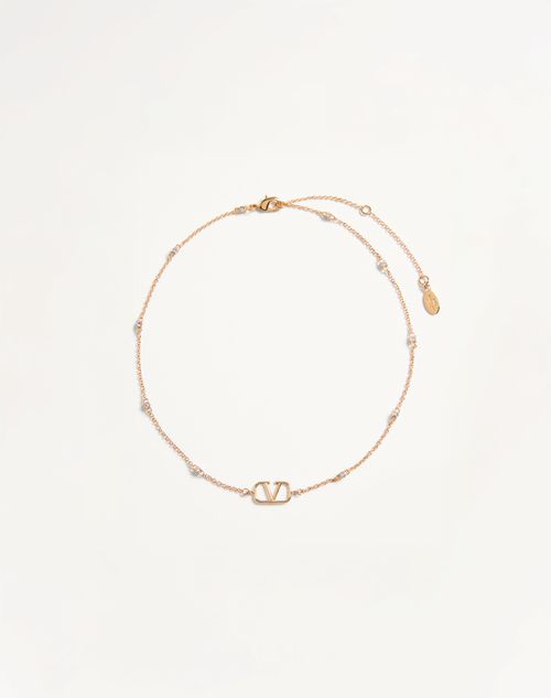 Valentino Garavani - Mini Vlogo Signature Necklace In Metal And Swarovski® Crystals - Gold/crystal - Woman - Jewellery