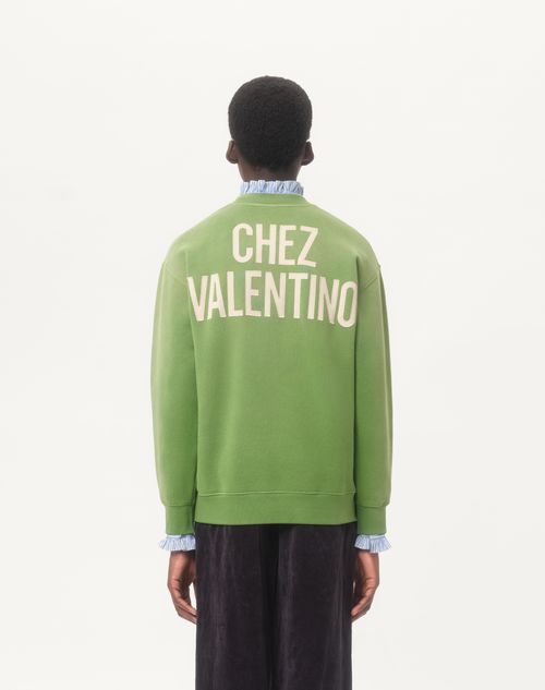 Valentino - Cotton Sweatshirt With Chez Valentino Print And Embroidery - Laurel - Man - Tshirts And Sweatshirts
