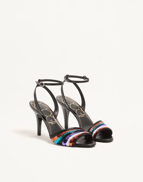 Valentino Garavani - Ladycrush Sandal With Sequin Embroidery 85mm - Black - Woman - Sandals