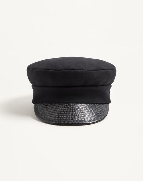 Valentino Garavani - Gorra De Lana Vlogo Signature Con Visera De Cuero - Negro/dorado - Hombre - Sombreros Y Guantes