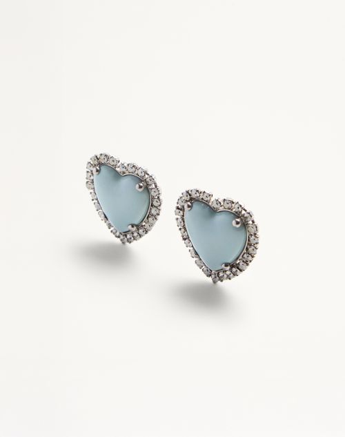 Valentino Garavani - Coeur Hyperbole Earrings In Metal, Resin And Swarovski® Crystals - Palladium/azure - Woman - Fashion Jewelry