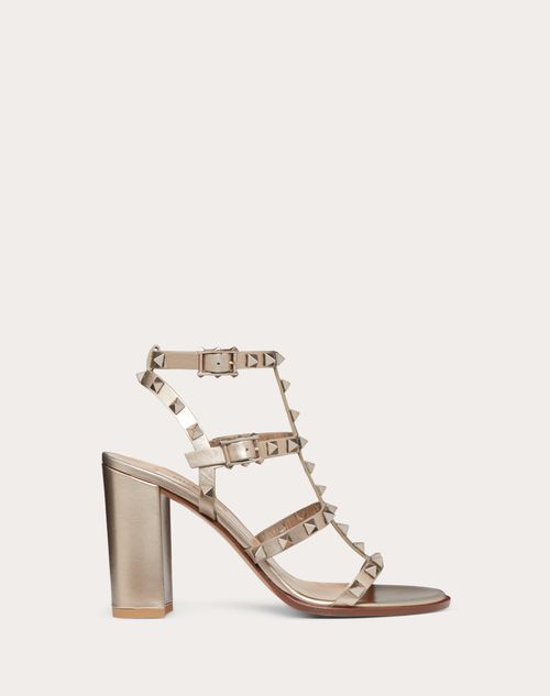 Rockstud Metallic Calfskin Leather Ankle Strap Sandal 90 Mm for Woman ...
