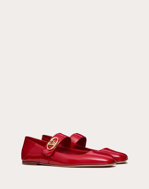 Valentino Garavani - Vlogo Locker Mary-jane Ballerina In Naplack - Rosso Valentino - Woman - Shoes