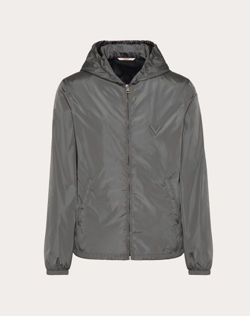 Valentino - Veste Coupe-vent À Capuche En Nylon Avec Élément V En Métal - Gris - Homme - Prêt-à-porter