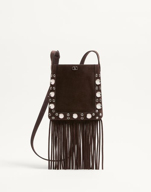 Valentino Garavani - Valentino Garavani Nellcôte Small Shoulder Bag In Suede With Fringes - Testa Di Moro - Woman - Shoulder Bags