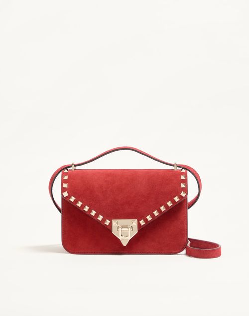 Valentino Garavani - Valentino Garavani Rockstud Small Shoulder Bag In Suede - Red - Woman - Shoulder Bags
