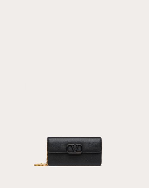 Valentino Garavani - Vlogo Signature Grainy Calfskin Wallet With Chain - Black - Woman - Mini Bags
