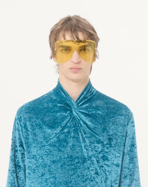 Valentino - Valentino Stretch Chenille Top With Knot At The Neck - Teal - Man - T-shirts And Sweatshirts