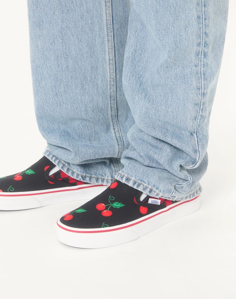 Valentino Garavani And Vans Slip-On Fabric Trainer With Maxi Cherryfic Print And Vlogo Checkerboard Print Woman Red/Black 39