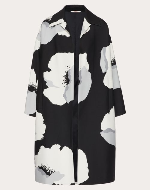 Valentino - Crepe Couture Caban With Valentino Flower Portrait Print - Black/grey/ivory - Man - Shelf - Mrtw - Flower Embro