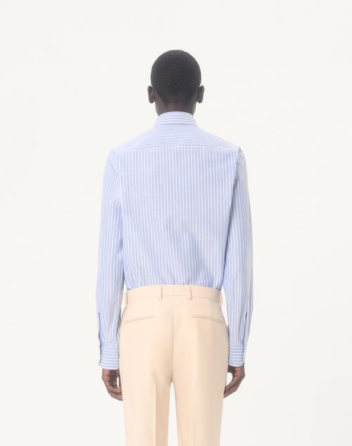 Valentino - Vlogo Embroidered Cotton Shirt - White/light Blue - Man - Shirts