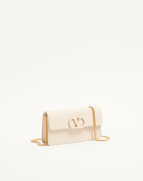 Valentino Garavani - Portafoglio Con Catena Vlogo Signature In Vitello Granato - Light Ivory - Donna - Pochette