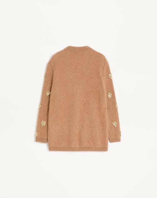 Valentino - Embroidered Cardigan - Camel/gold - Woman - Knitwear