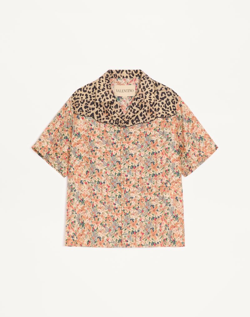 Chemise Bowling Soie Fauve Eclat Animalier Papier Floral — Valentino