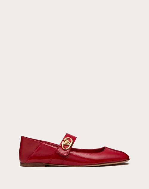 Valentino Garavani - Mary-jane Vlogo Locker Ballerina In Naplack - Rosso Valentino - Woman - Ballerinas