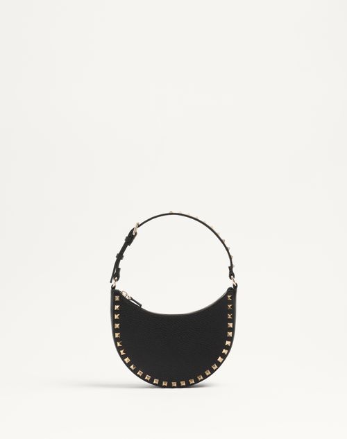Valentino Garavani - Mini Borsa Hobo Rockstud In Vitello Granato - Nero - Donna - Valentino Garavani Rockstud