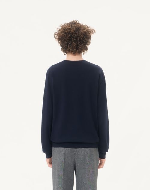 Valentino - Maglia Valentino In Lana Con Ricamo Vlogo - Navy - Uomo - Maglieria